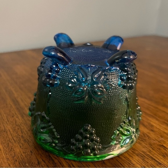 MCM Jeanette Blue Green Footed Covered Candy Bowl Grapes Motif - Picture 3 of 12